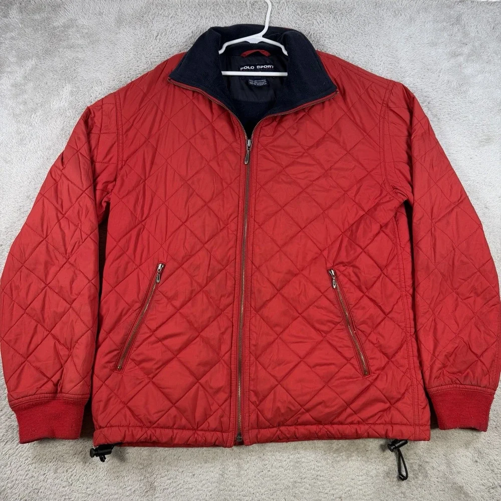 Polo Sport Ralph Lauren Jacket Mens Small Red Quilted Fleece Full Zip Puffer